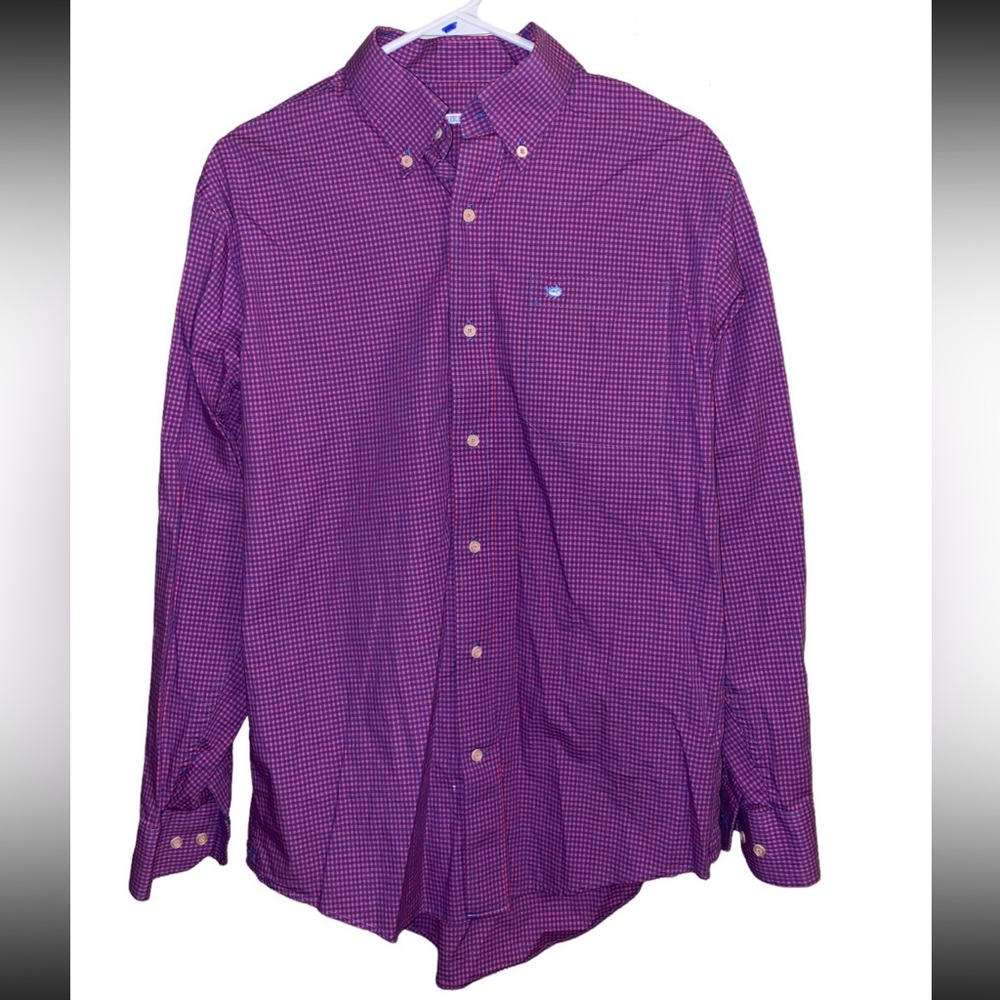 Southern Tide Skipjack button up shirt. Red and blue plaid
